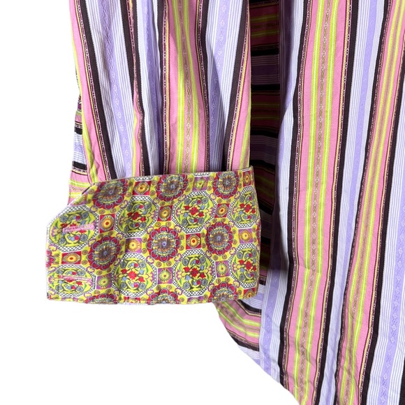 Robert Graham Mens Sz XL Striped Long Sleeve Shirt Contrast Cuffs Multicolor - Picture 8 of 15